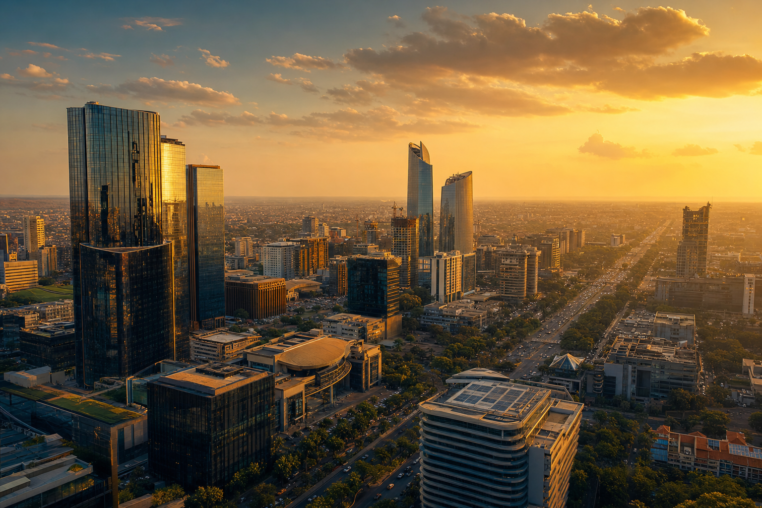 Southern African city skyline at golden hour